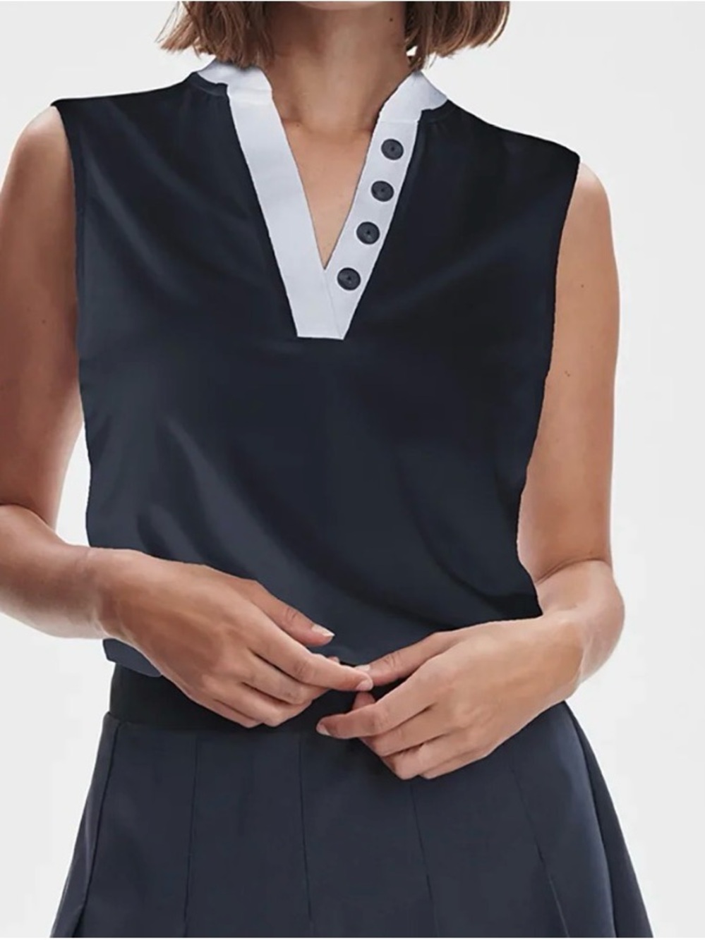 Varley Navy Sleeveless Henley with White Trim